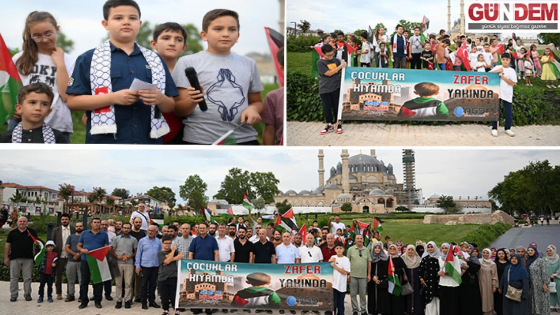 Edirne'de çocuklar İsrail'in Filistin'e yönelik saldırılarını protesto etti