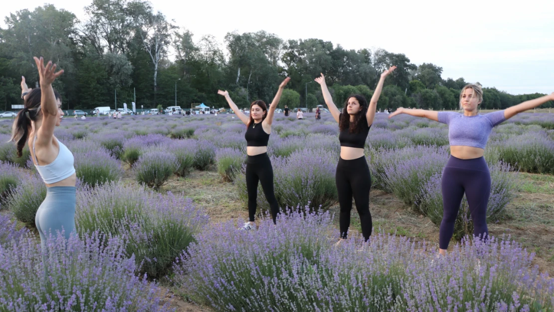 Edirne'de lavanta tarlasında 'gün batımı yogası' yapıldı