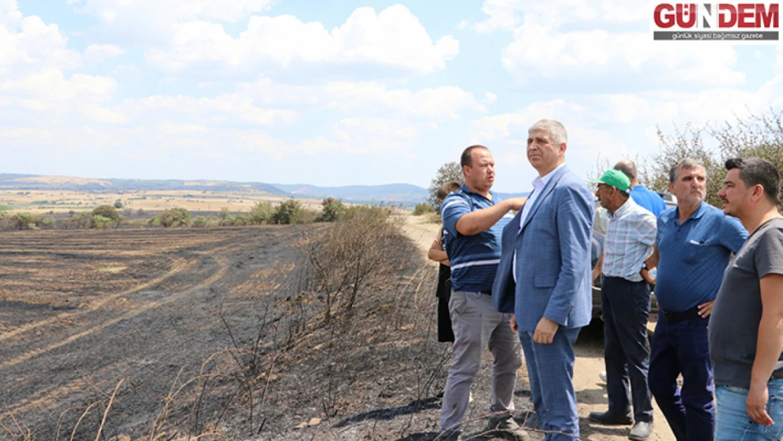 Edirne Tarım ve Orman Müdürü Bayazıt, yanan buğday tarlalarında incelemede bulundu