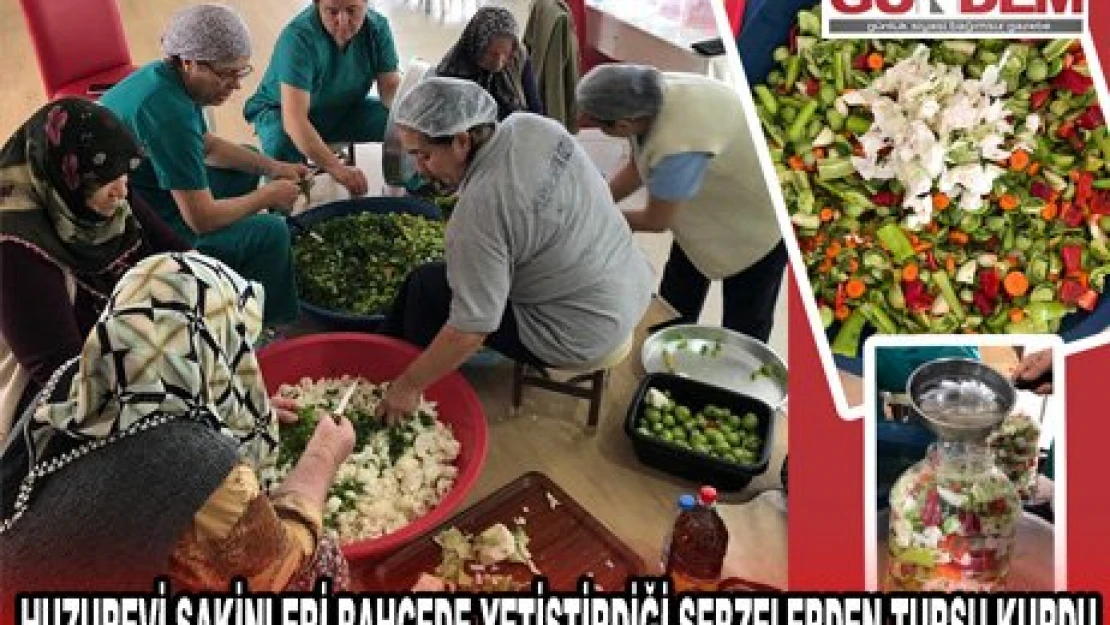 Huzurevi sakinleri bahçede yetiştirdiği sebzelerden turşu kurdu