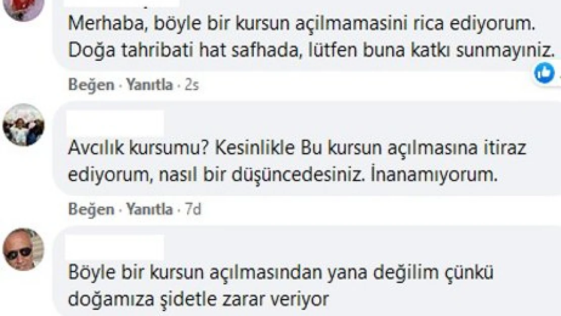 Avcılık kursuna tepki