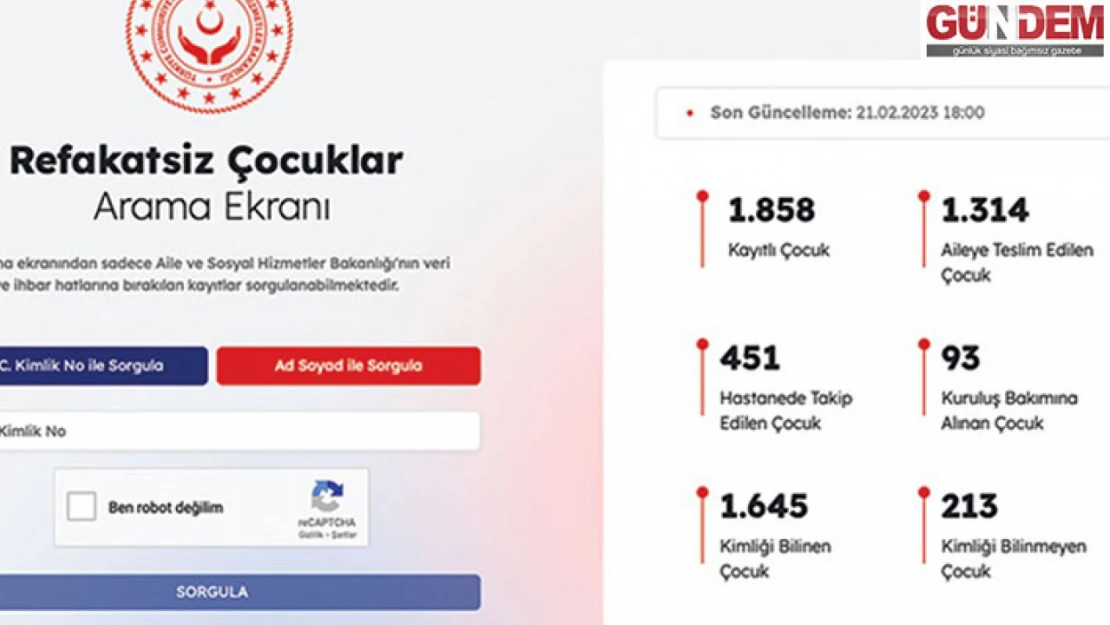 Refakatsiz çocuklar için web sitesinde sorgu ekranı açıldı