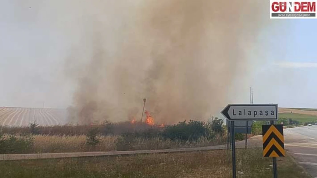 Saman yüklü römorkta çıkan yangın tarlalara sıçradı