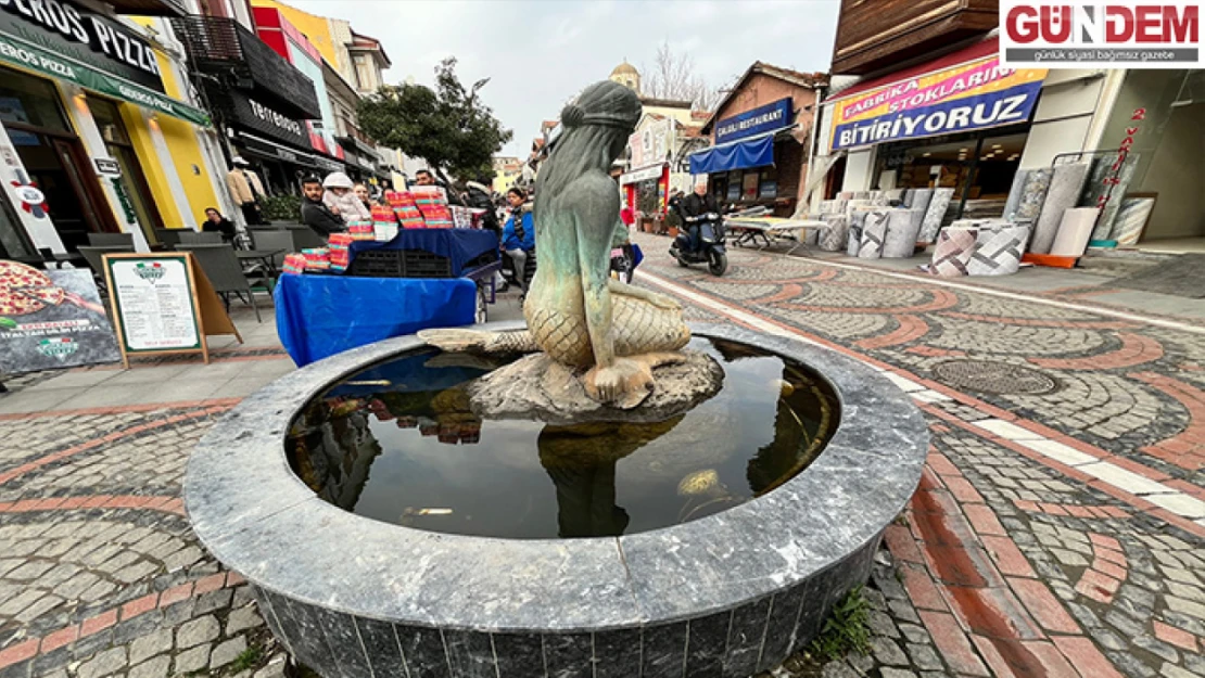 Süs havuzunun kahverengi suyu ve yosun bağlaması göze çarpıyor