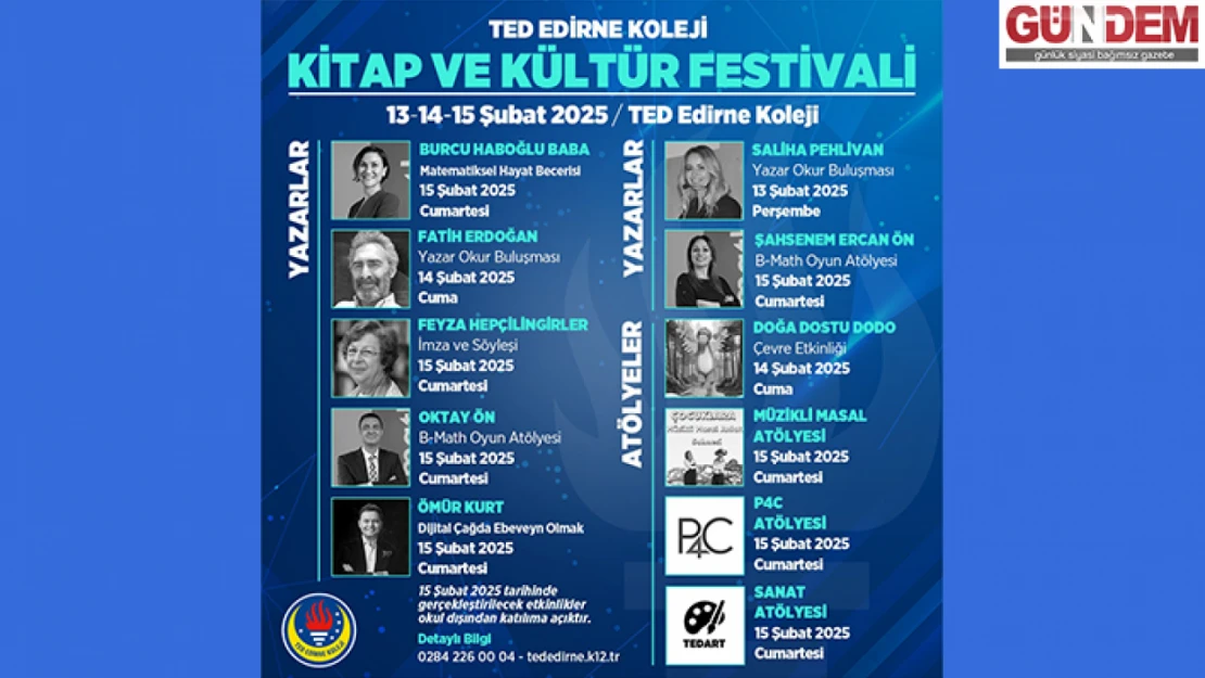 TED Edirne Koleji, Kitap ve Kültür Festivali'ne ev sahipliği yapacak