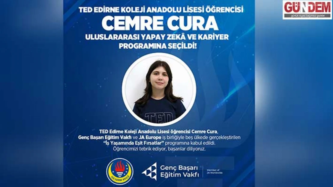 TED Edirne Koleji Öğrencisi Uluslararası Eğitim Programına Kabul Edildi