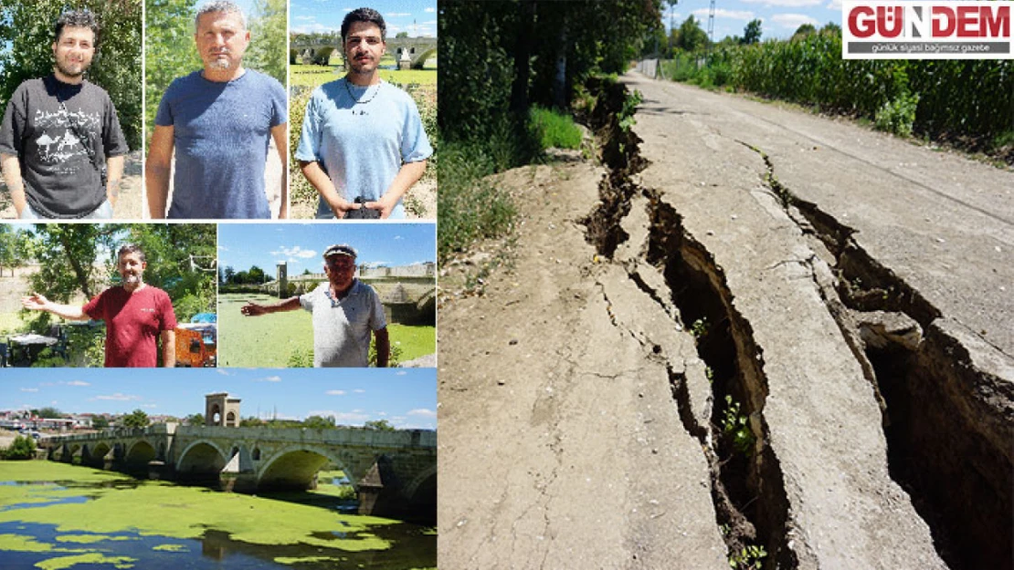 Tunca Nehri'nin kenarındaki toprak yol çöktü