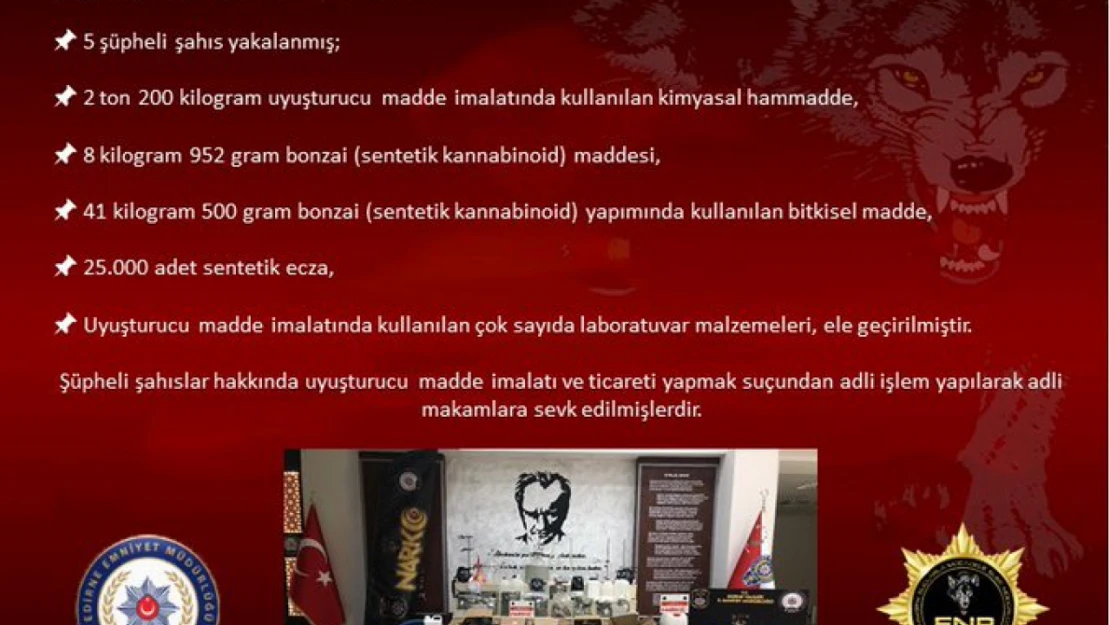 Uyuşturucu üretimine yönelik operasyonda 5 gözaltı               