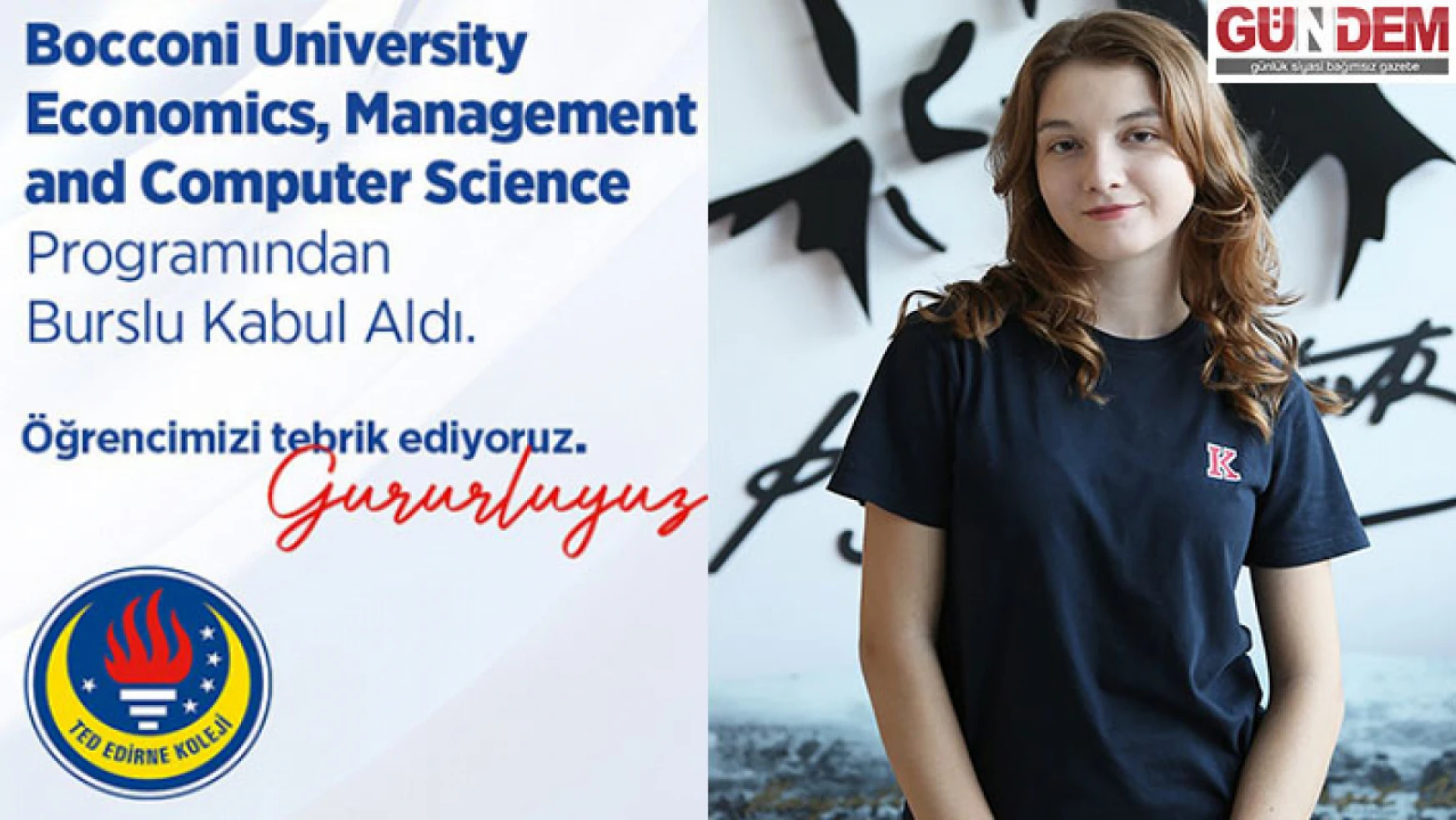 TED Edirne Koleji öğrencisi uluslararası prestijli üniversiteden burs hakkı kazandı