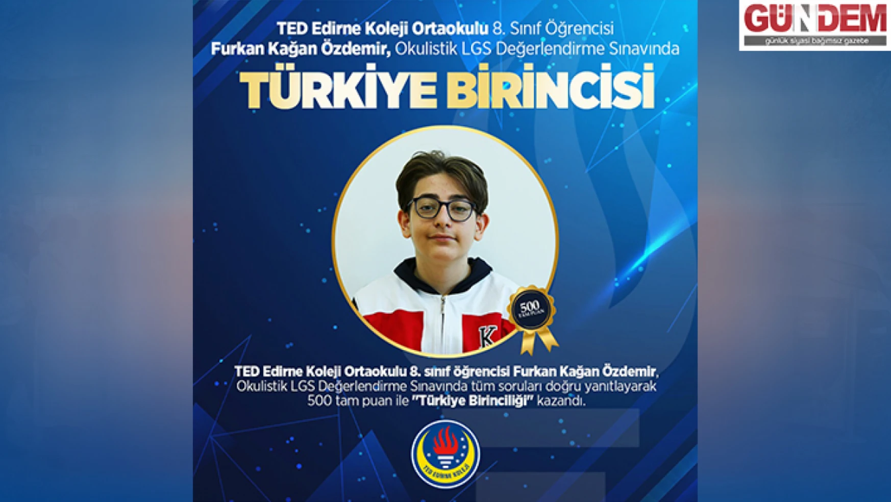TED Edirne Koleji öğrencisinden Türkiye şampiyonluğu