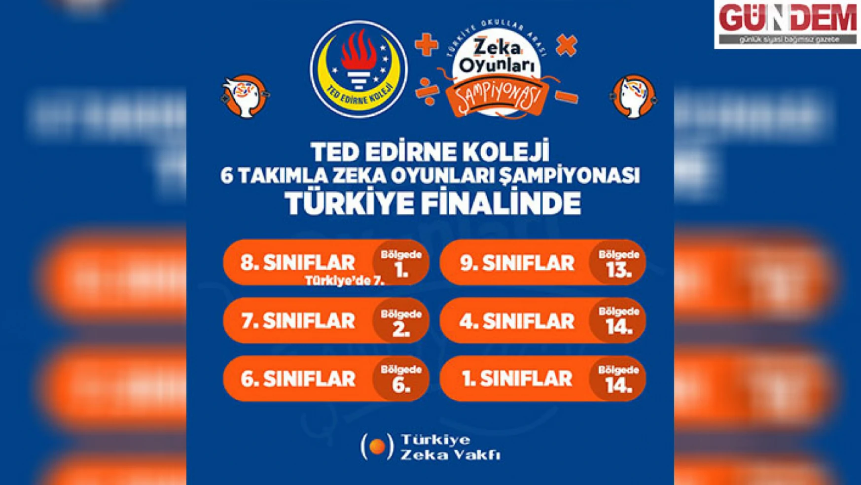 TED Edirne Koleji Zeka Oyunları Şampiyonası takımı finale yükseldi