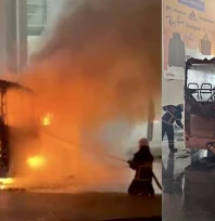 Kapıkule'de park halindeki yolcu otobüsünde çıkan yangın söndürüldü