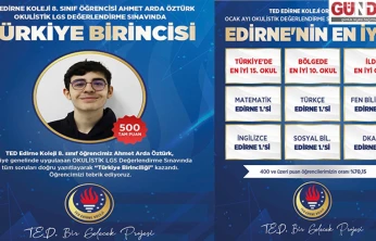 TED Edirne Koleji öğrencileri Okulistik LGS Değerlendirme Sınavı'nda zirvede yer aldı