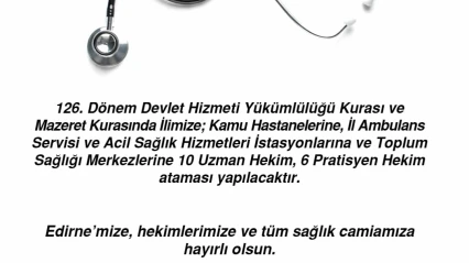 Edirne'ye 16 Yeni Doktor Ataması