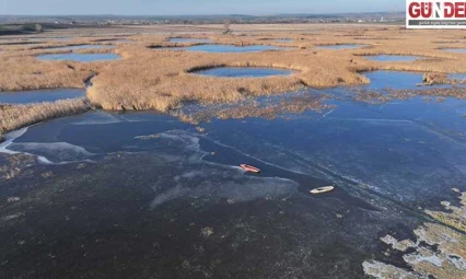 Edirne'de sulak alanlar buz tuttu