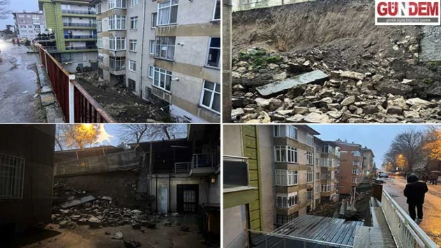 Bir apartmanın istinat duvarı çöktü