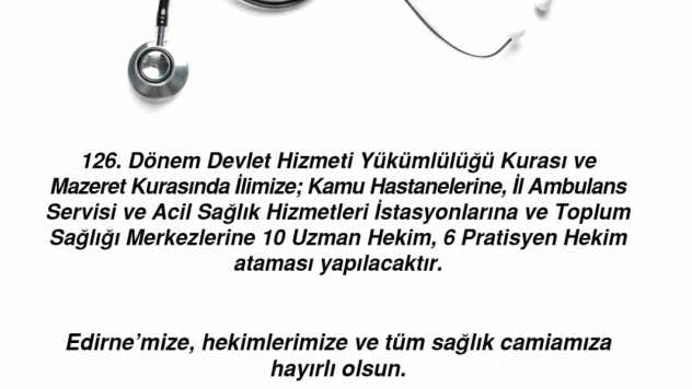 Edirne'ye 16 Yeni Doktor Ataması