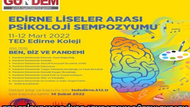 TED Edirne Kolejinde 'Liseler Arası Psikoloji Sempozyumu' düzenlenecek