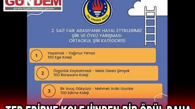 TED Edirne Koleji'nden bir ödül daha
