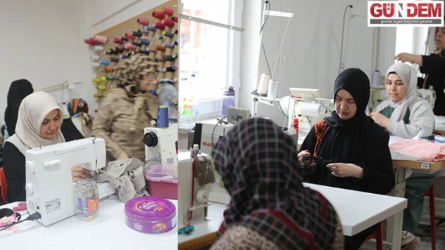 Sosyal Dayanışma Merkezinde kursa katılan kadınlar istedikleri modelde kıyafet dikiyor