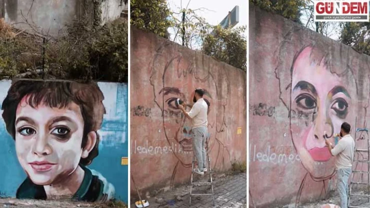 Azerbaycanlı ressam, bıçaklanarak öldürülen Mattia Ahmet Minguzzi'nin portresini duvara resmetti