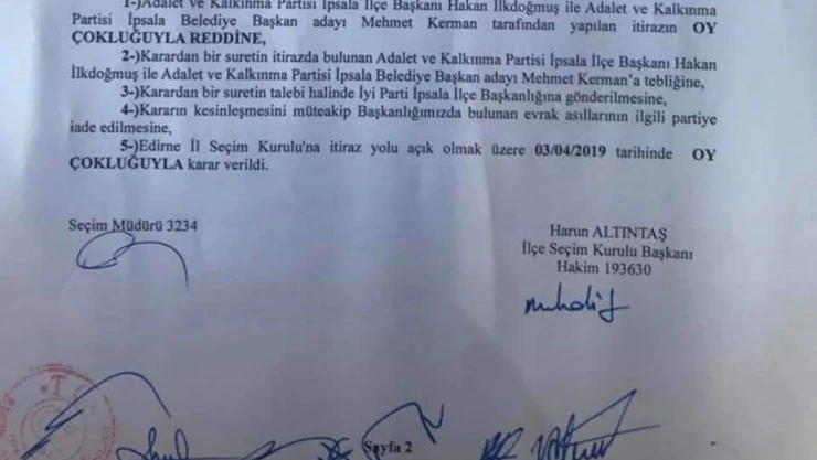 İpsala'da sonuç değişmedi
