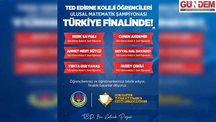 Matematik şampiyonları TED Edirne Koleji'nden