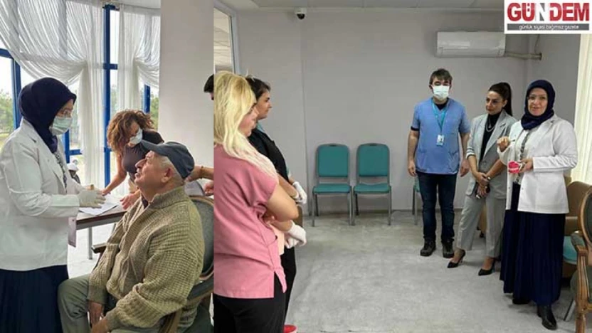 Bakım merkezinde yaşlılara diş muayenesi ve eğitim