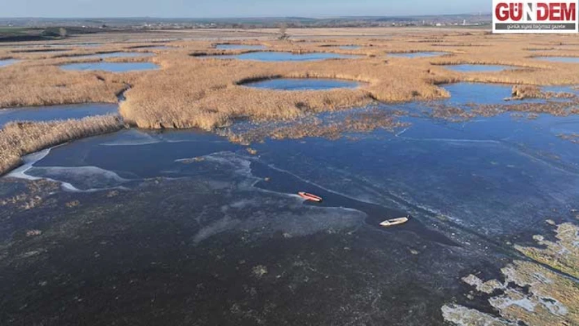 Edirne'de sulak alanlar buz tuttu