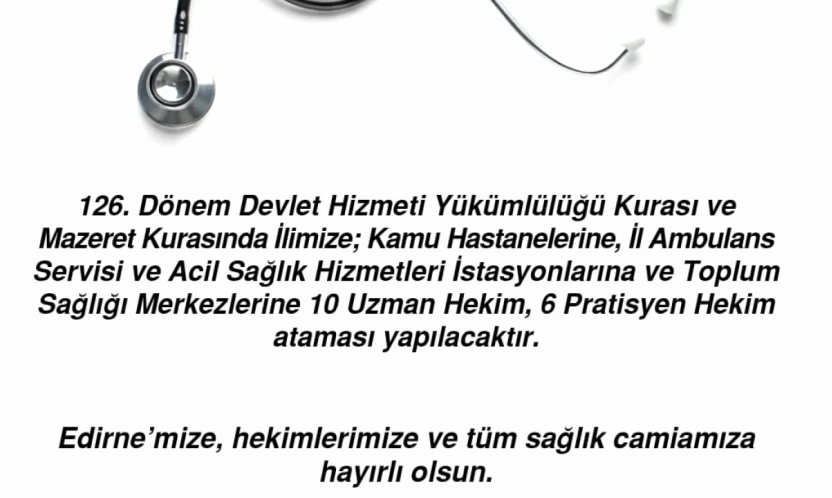 Edirne'ye 16 Yeni Doktor Ataması