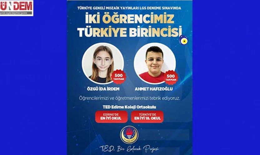TED Edirne Koleji Ortaokulu Türkiye zirvesinde